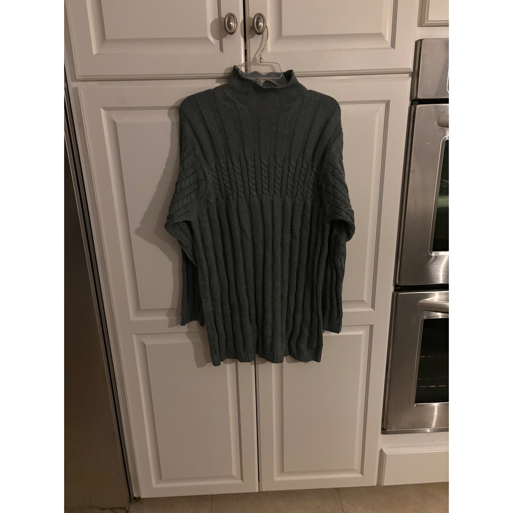 Talbots Wool Cotton Cable Knit Mock Neck Tunic Sweater Made in Italy Green L
